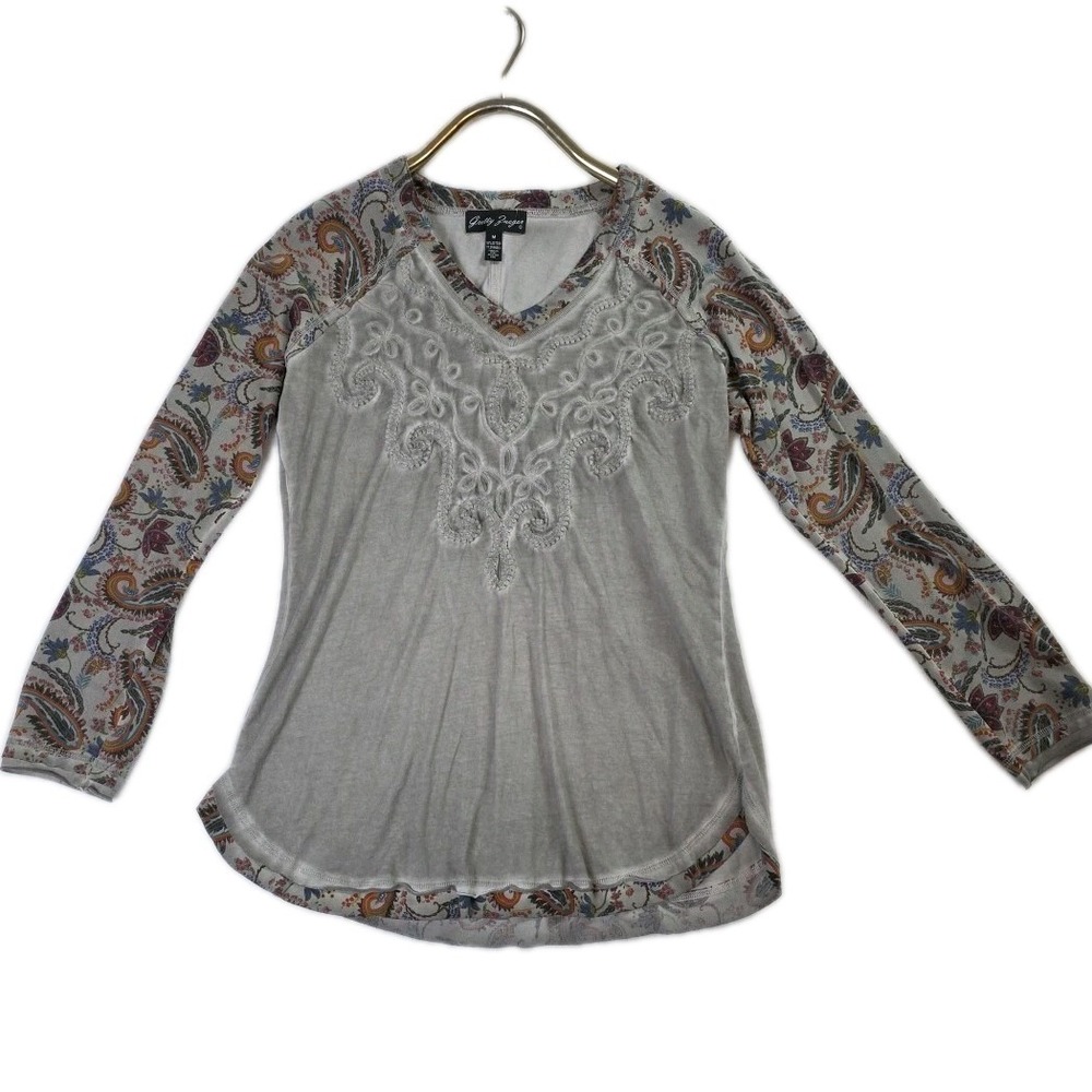 Gretty Zueger Tunic‎ Top Embroidery Paisley Long Sleeve Boho Pullover Artsy Sz M